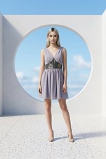 GUESS Lavender Chiffon Cocktail Dress Beaded Sleeveless Party Dress Women small