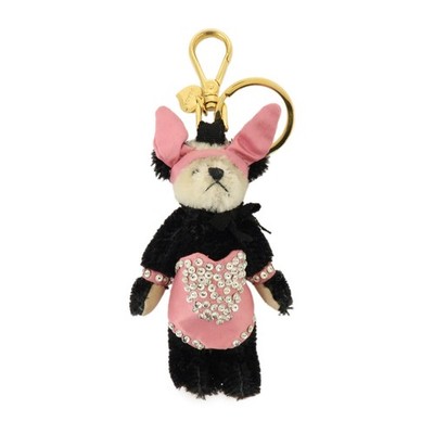 PRADA Triangle Logo Bag Key Charm Panda Bunny Black Pink Authentic Used F/S