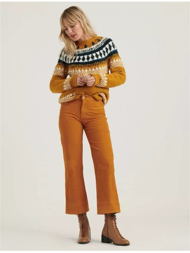 NWT $99 Lucky Brand Medium Fair Isle Nordic Crew Neck Sweater Top Marigold Blue - Picture 2 of 7