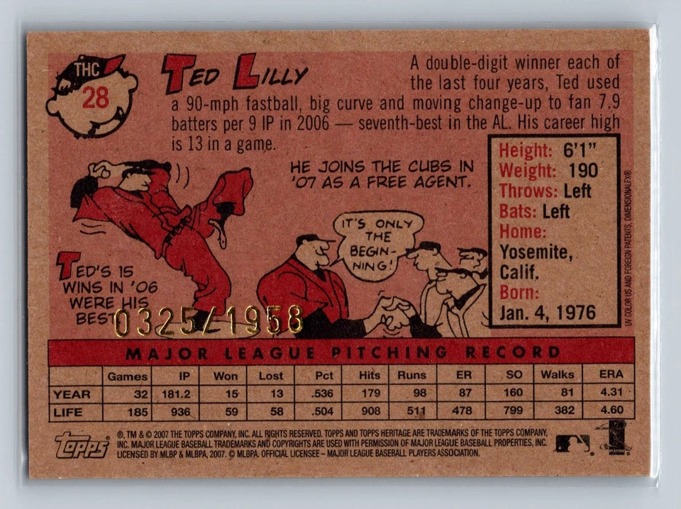 2007 Topps Heritage #THC28 Ted Lilly Chrome #/1958 Chicago Cubs - NM/MT - Image 2 of 2