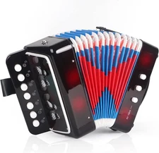 Kids' 10-Key Accordion Toy (7 Treble Keys, 3 Bass Buttons, Black)