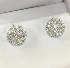 14K White Gold Plated 2.00Ct Round Cut Lab Created Diamond Cluster Stud Earrings
