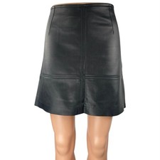 H M Black Faux Leather Vegan High Waisted Biker Moto A Line Mini Skirt Size 8
