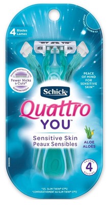 Schick Quattro You Sensitive Skin Women Disposable Razors Aloe 4 Count