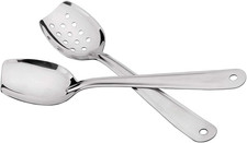 Flat Bottom Serving Spoon 18/8 Stainless Steel Slotted Spoon 10-Inch Flat Edge S