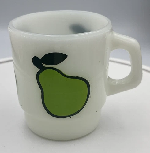 Vintage Fire King Anchor Hocking Coffee Mug Green Pear Fruit Stacking MCM 3-1/2"