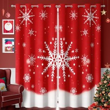 Snowflake Christmas Curtains W52 x L63 - Grommet Top Sunlight Blocking Window...