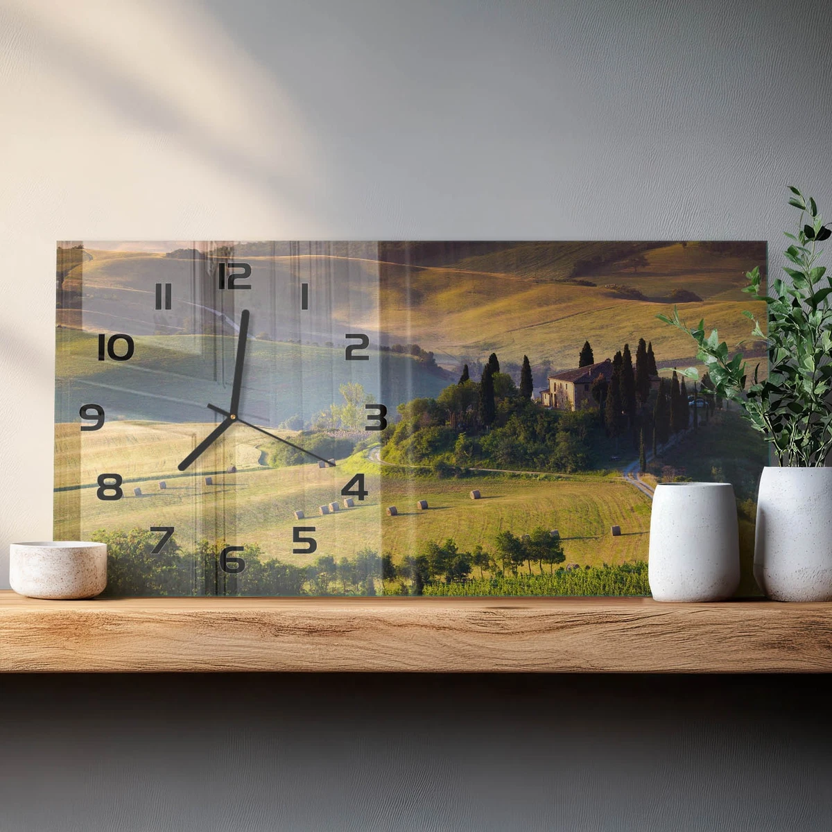 Reloj de Pared Rectangular Cristal Templado Silencioso Toscana Italia 60x30 cm