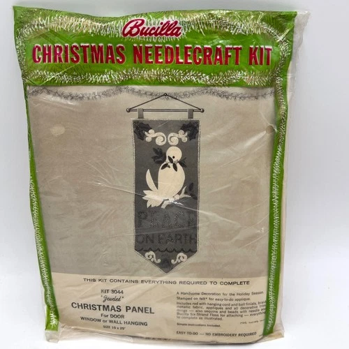 Bucilla Christmas Needlecraft Kit Jeweled Christmas Panel Peace on Earth NOS