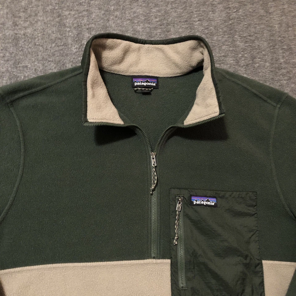Patagonia Pullover Mens XL Microdini 1/2 Zip Fleece Green Beige Outdoor Gorpcore - Image 2 of 4