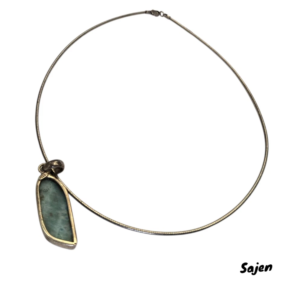 Retired SAJEN Sterling Silver Larimar Omega Chain Necklace - Image 2 of 4