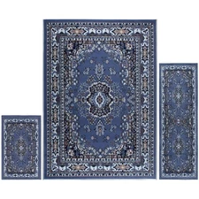 Area Rug Runner Scatter Set Blue/Brown Medallion Design 5 ft. x 7 ft. (3-Piece)