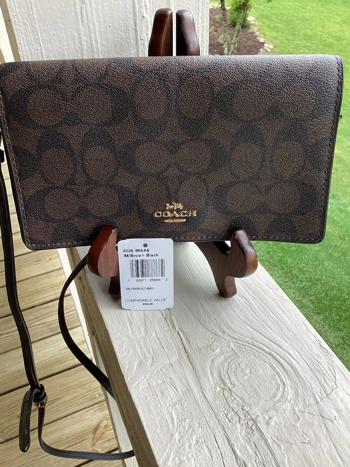 Coach Anna tracolla pieghevole firmata rivestita in tela stile viaggio vacanza