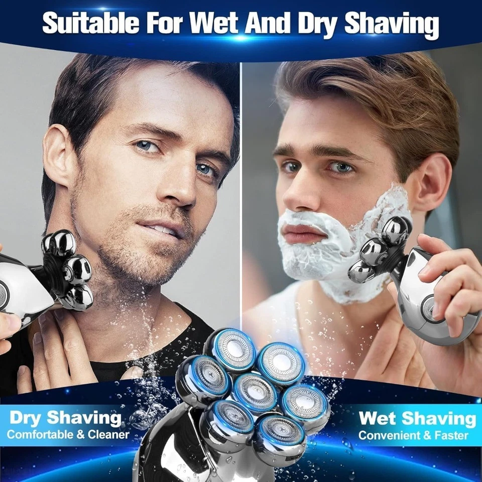 7D Cordless Shaver Hair Trimmer Men’s 6-In-1 Electric Head Shaver Razor Men Wet - Image 2 of 4