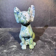 1.5LB 6''Natural Moss Agate  Dog Carving    Ornament Crystal Carving Gift