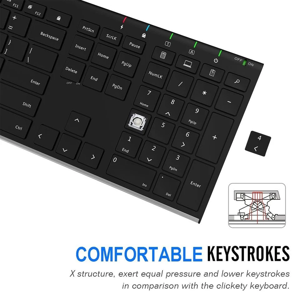 2.4G Wireless Keyboard Stainless Steel Ultra Slim Full Size Keyboard with Num... - Image 4 of 4