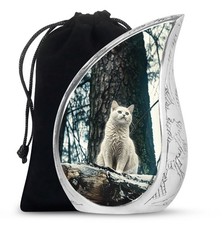 White Cat Cremation Urns for Human Ashes Adult Male, Decorative Urn 10 Inch 