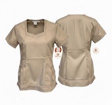 White Cross Women's Scrub Top w/ Lace Square V-Neck, 2 Pocket Style 693