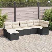 7-Teiliges Garten Sofa Set Mit Kissen Schwarz Poly Rattan