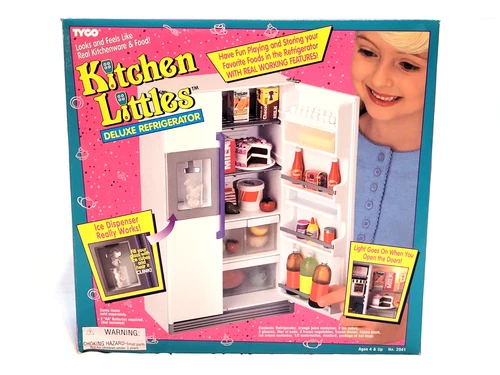 Vintage 1995 Tyco Kitchen Littles Deluxe Refrigerator Set - CIB - Working