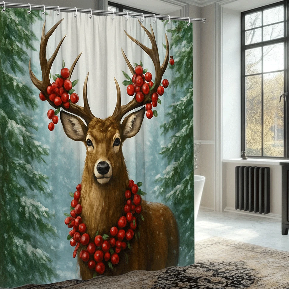 Cortina de ducha ciervo de Navidad - Decoración festiva de vacaciones Foto 2 de 4