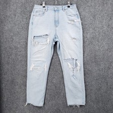 American Eagle Jeans Women 8 Blue Mom High Rise Straight Light Wash Ripped Denim