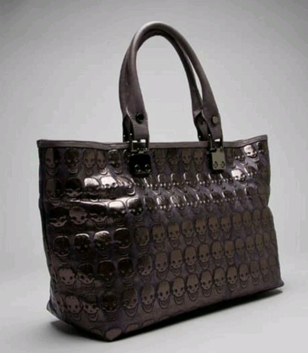 Borsa Shopper In Cotone Tribal T-Shirts Skull Garden - Tracolla Nera Con Teschi, 42x38 Cm, Ecologica