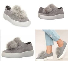 Steve Madden Bryanne Pom Pom Platform Grey Slip On Sneakers Size 8.5 B