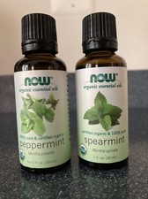Now Essential Oil Certified Organic Oils - Peppermint And Spearmint 1 Oz Bottles