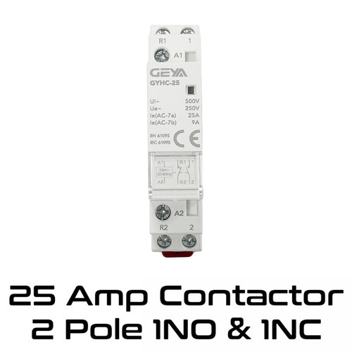 2 Pole New 25 Amp Contactor Relay 1No 1NC Contacts Din Rail Mounted Module White - Picture 13 of 13