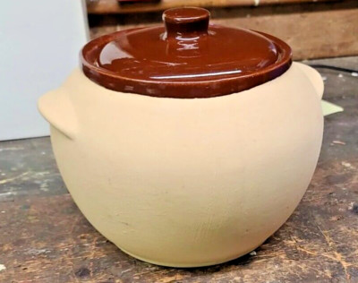 Watt Pottery 76 Bisque & Brown Glaze Oven Ware 2 Qt. Bean Pot USA