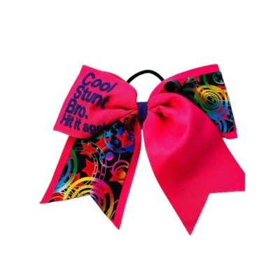 Girls Oversize Hair Bow 6.5'' Elastic Ponytail Holder Hot Pink ''Cool Stunt Bro''