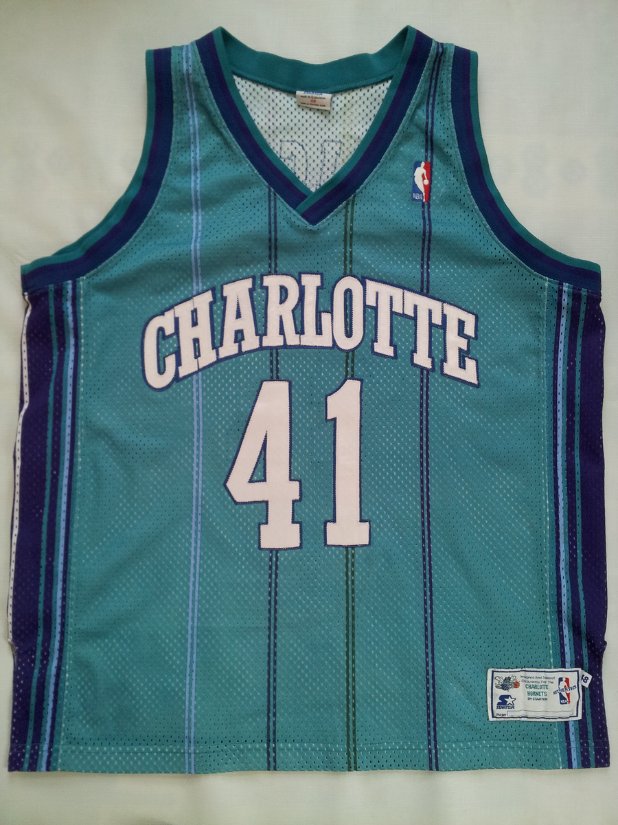 VINTAGE STARTER CHARLOTTE HORNETS #41 GLEN RICE AUTHENTIC PRO CUT