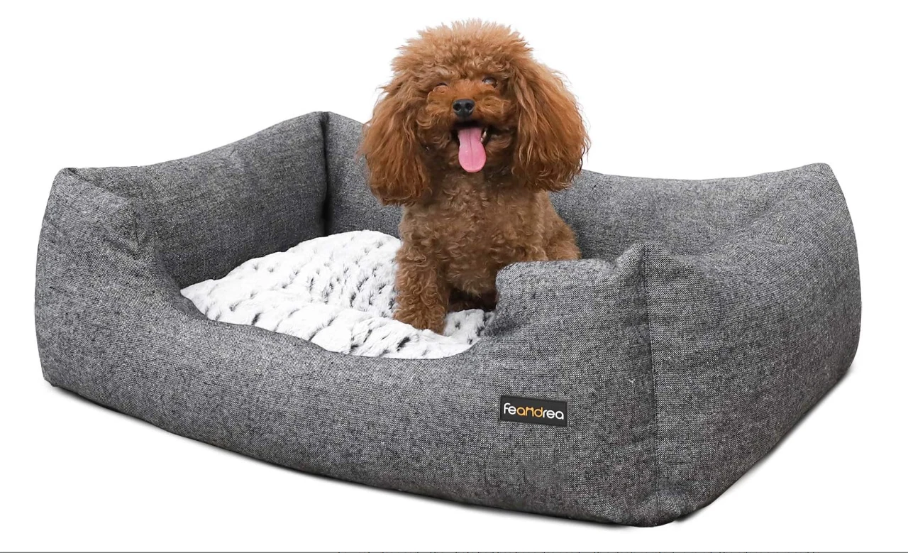 FEANDREA Dog Bed, Pet Bed, GREY Reversible Cushion.