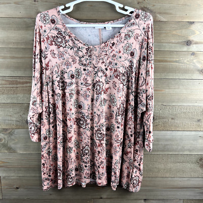 Tabitha Webb Womens Shirt 3/4 Sleeve Floral Boho Peasant Cottagecore Size 3X