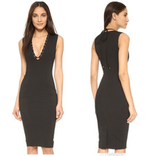 FINDERS KEEPERS Black Lace Up Fitted Midi Dress Sleeveless Party Size XXS