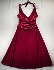 AB Studio Halter Dress Womens M Red Velour Night Out Sexy Formal Blacktie Classy