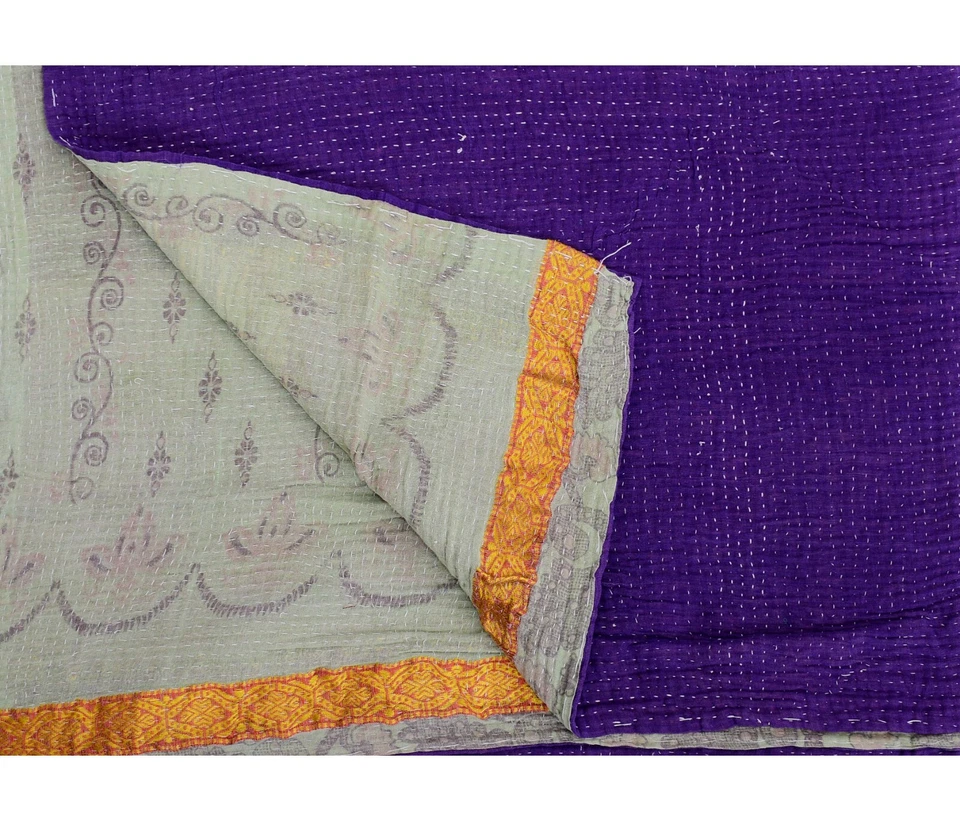 Vintage Kantha Quilt. Purple Solid Heavy Kantha Throw. Reversible Bedspread Twin - Image 3 of 3