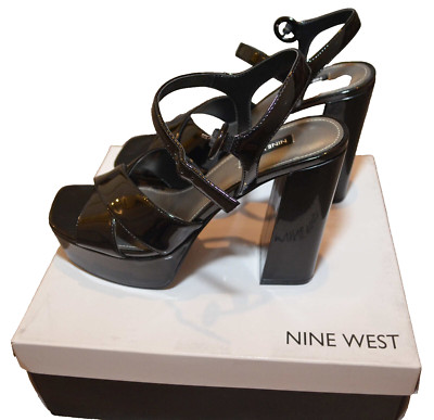 Nine West Vallen Sandale Gr. 39,5 - 40 Neu mit Box Schwarz Plateau Größe 9 M