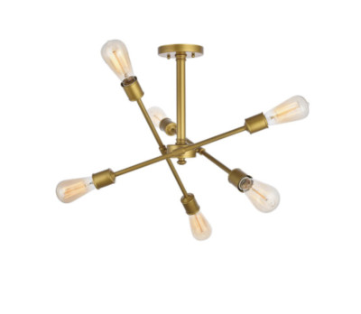 Elegant Lighting Axel Brass Six-Light Semi-Flush Mount