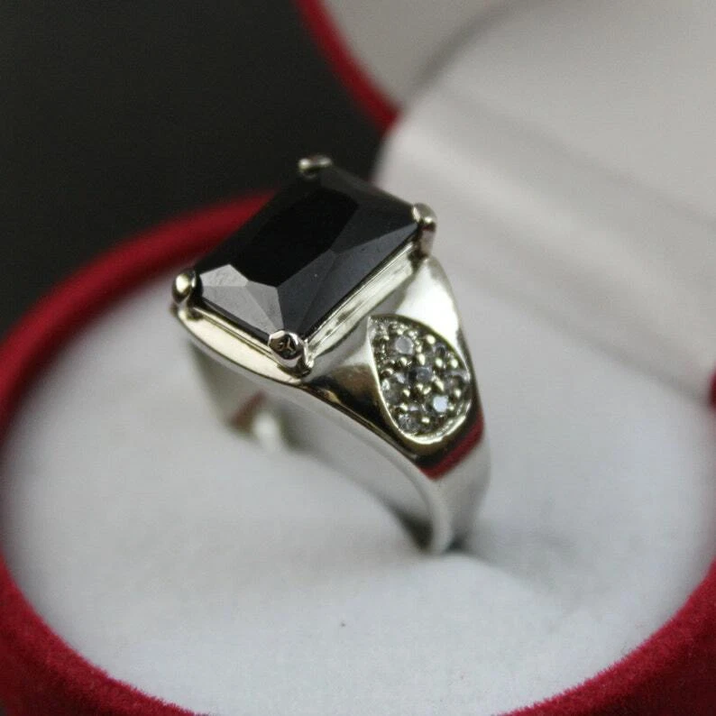 Cushion Shape Black Zircon Handmade Ring in 925 Silver Sterling for Men & Women - Image 3 of 4