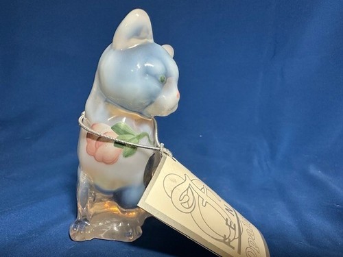 Lenox Clear White Opalescent Glass Cat Figurine with HP Floral & Artist Signed - Picture 5 of 8