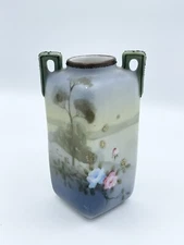 Vintage Double Handled Handpainted Nippon Vase Water And Flower Scene