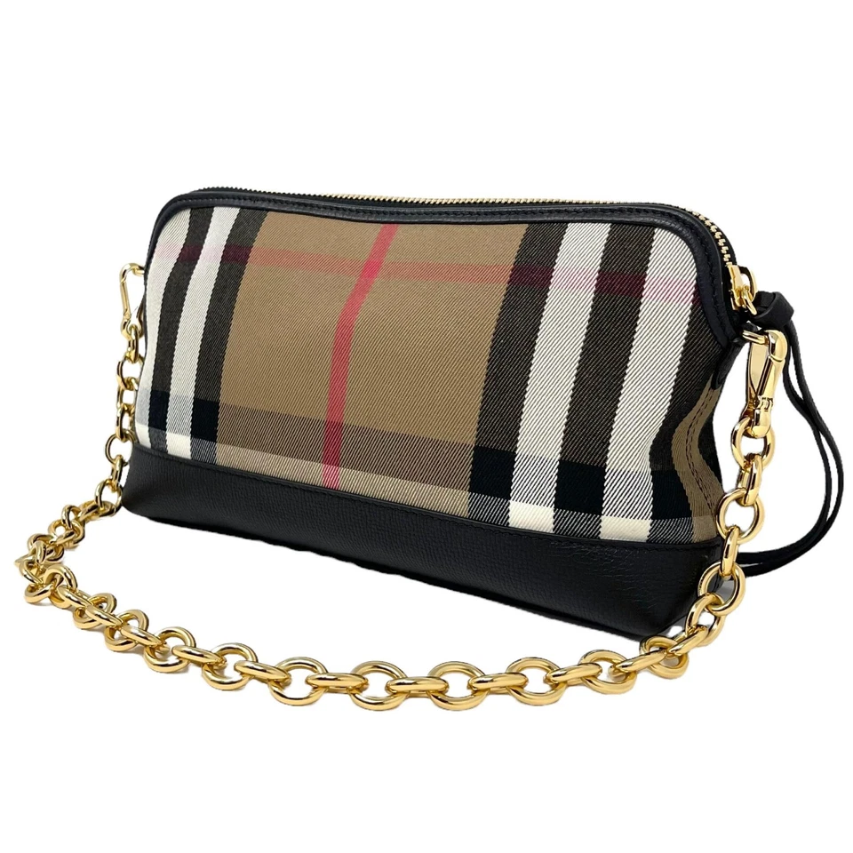 BOLSO CLUTCH BURBERRY ABINGDON CUERO NEGRO HOUSE CHECK LONA BANDOLERA CADENA Foto 3 de 4