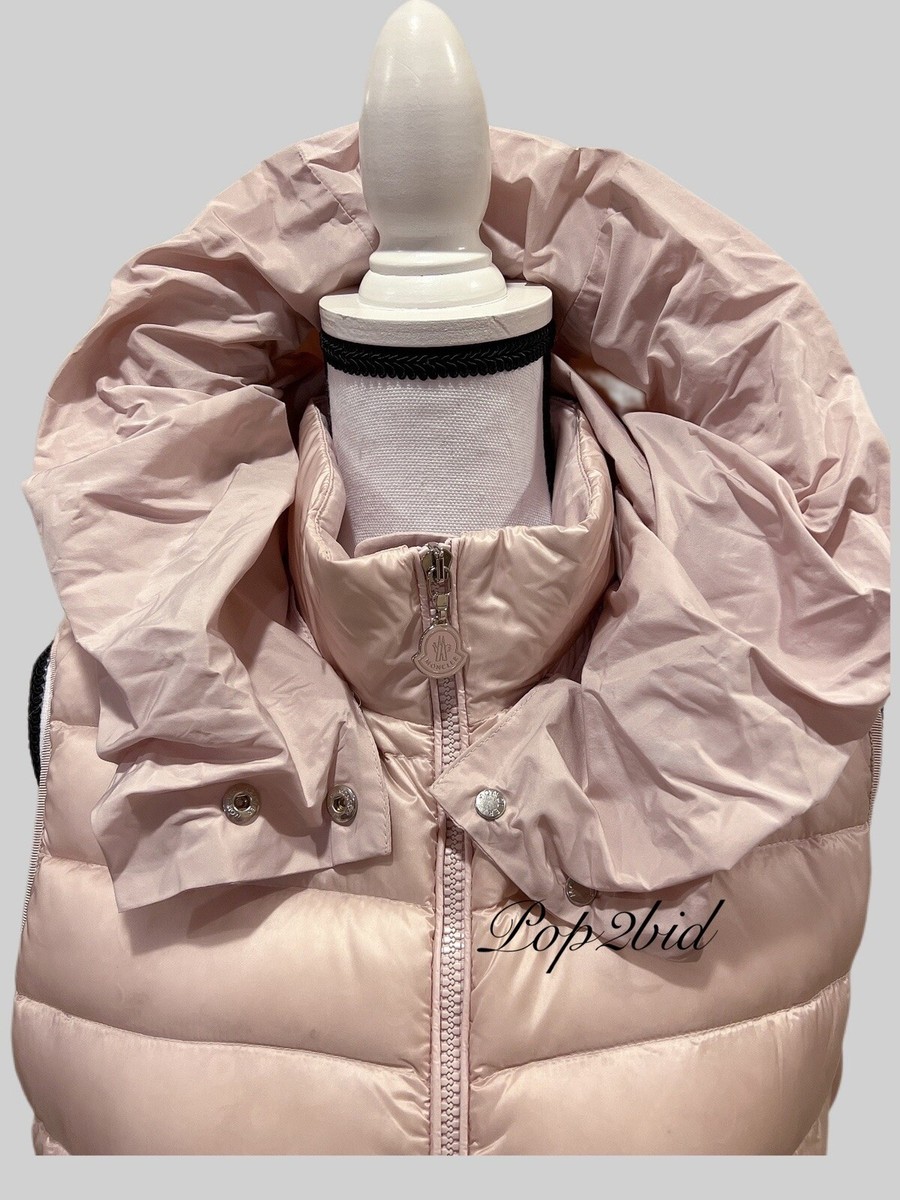 NWT Authentic MONCLER Women Pink Front Panel Down Vest with Ruffle  