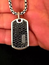 Mens Dog Tag Pendant 2Ct Round Lab-Created Black Diamond 14k White Gold Plated