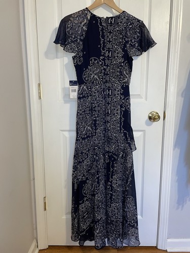 Chaps Maxi Dress Size 4 NWT Paisley Chiffon Flowy Tiered Ruffle Fairy Feminine - Picture 4 of 13