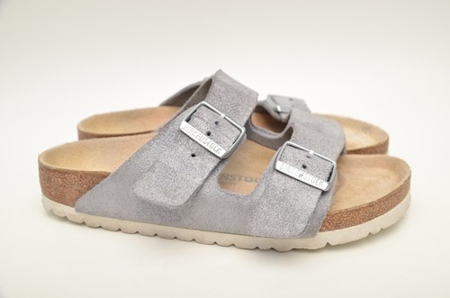 Birkenstock Arizona Leather Light-Blue-Silver Strap Sandal Womens EUR 38 / US 7 - Picture 2 of 11