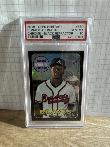 Ronald Acuna Jr 2018 Topps Heritage Chrome Black Refractor Rookie 34/69 PSA 10