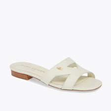Kurt Geiger London White Leather Slide Sandals with Crisscross Straps